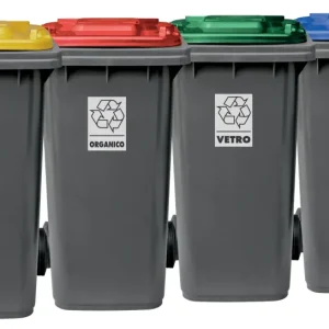 Bidone Carrellato Raccolta Differenziata Bicolore 240lt + Kit Pedale Mobil En polymère 4 Pezzi