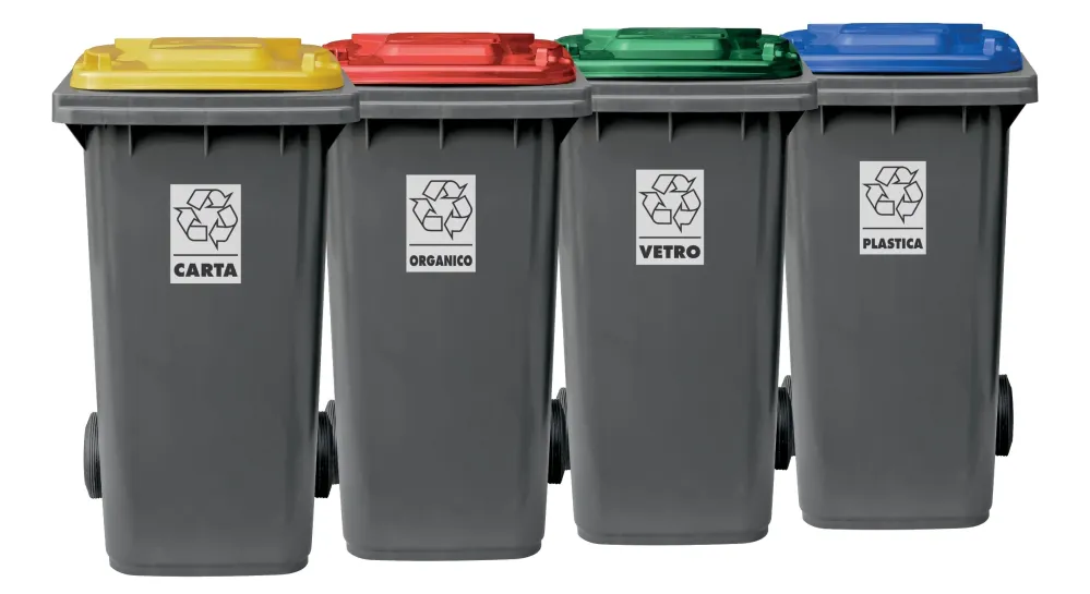 Bidone Carrellato Raccolta Differenziata Bicolore 240lt + Kit Pedale Mobil En polymère 4 Pezzi