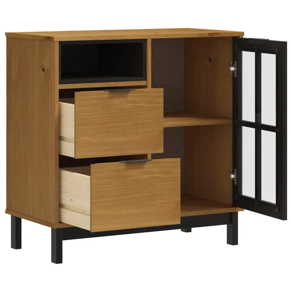 Buffet bahut commode armoire meuble de rangement organisateur cuisine salle de séjour salon avec porte vitrée 80 x 40 x 80...