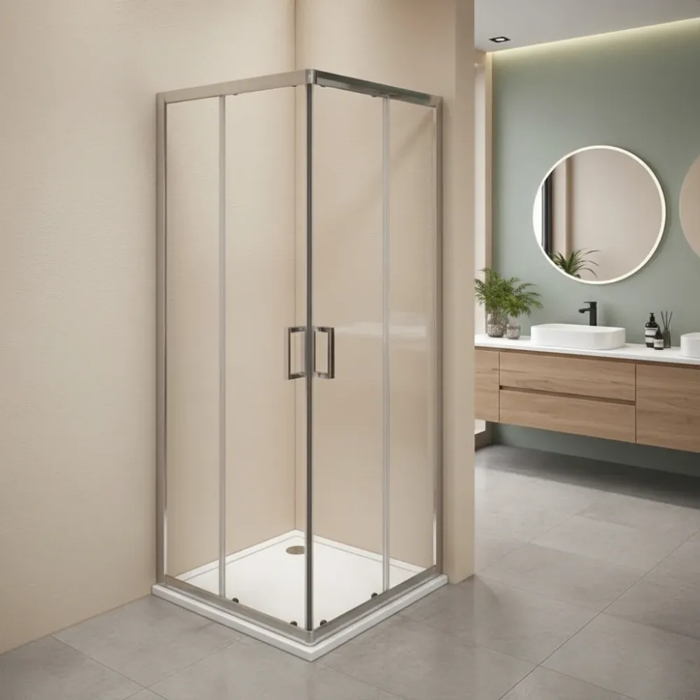Cabine de douche Iconic 70x140 cm avec ouverture coulissante d'angle en verre anticalcaire Connecté Clean 6 mm