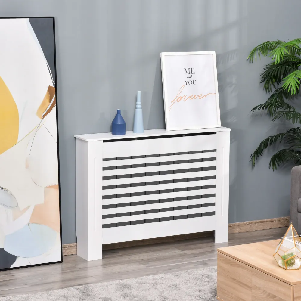 Cache-radiateur couverture radiateur Design à Lattes Panneau Cabinet faible. 112L x 19l x 81H cm MDF Blanc