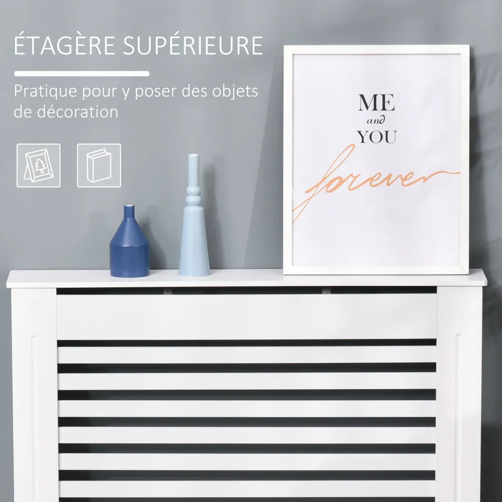 Cache-radiateur couverture radiateur Design à Lattes Panneau Cabinet faible. 112L x 19l x 81H cm MDF Blanc
