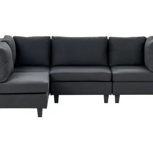 Canapé d'angle modulable à droite 4 places en tissu noir UNSTAD