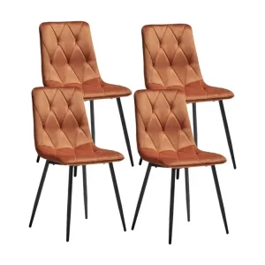 CARINE - Lot de 4 Chaises Capitonnées Orange Pieds Bois