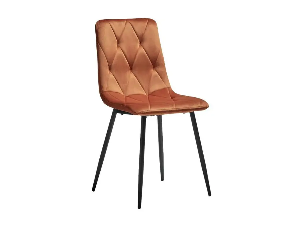 CARINE - Lot de 4 Chaises Capitonnées Orange Pieds Bois