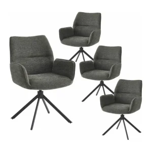 CARLOTTA - Lot de 4 Fauteuils de table Pivotants Tissu Coloris Gris Anthracite