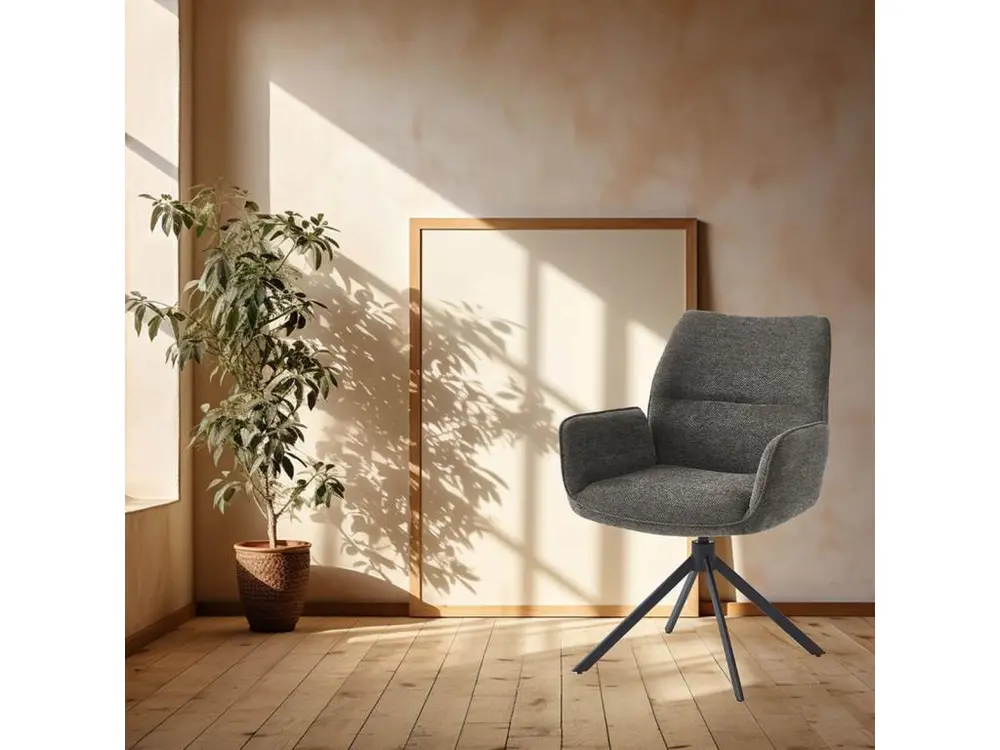 CARLOTTA - Lot de 4 Fauteuils de table Pivotants Tissu Coloris Gris Anthracite