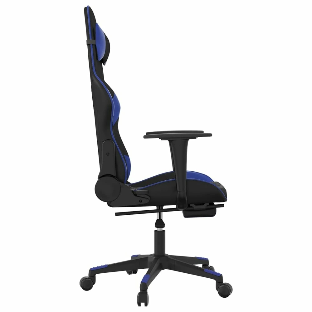Chaise de jeu avec repose-pied noir et bleu similicuir