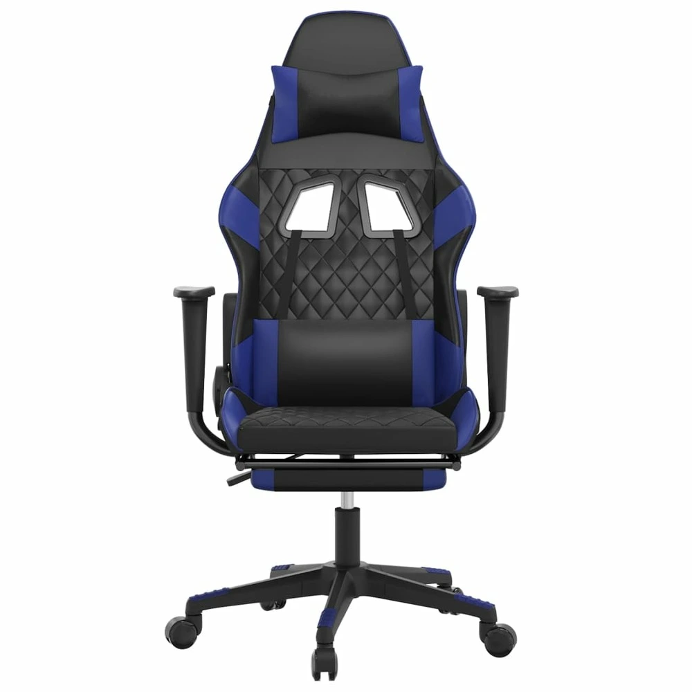 Chaise de jeu avec repose-pied noir et bleu similicuir