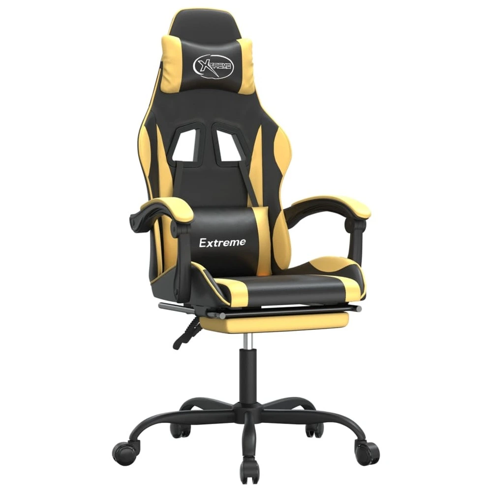 Chaise de jeu avec repose-pied noir et doré similicuir