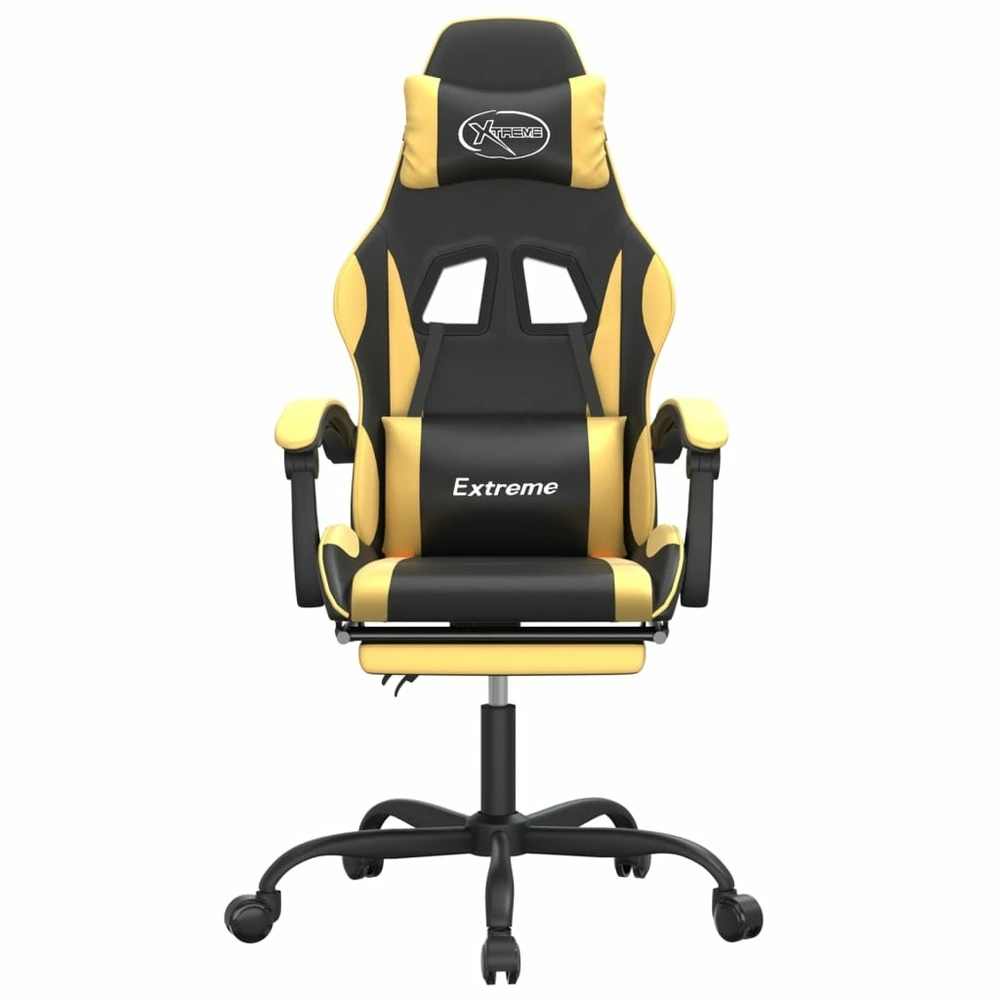 Chaise de jeu avec repose-pied noir et doré similicuir