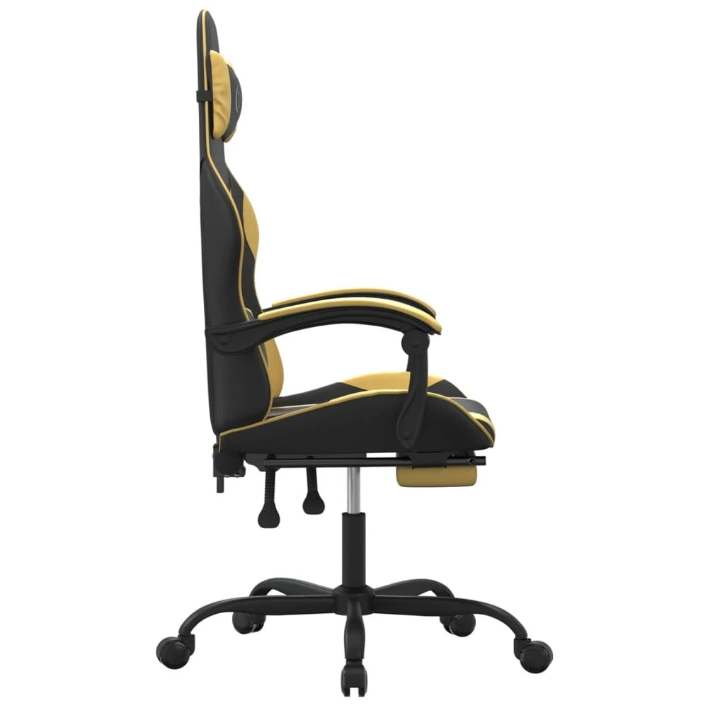 Chaise de jeu avec repose-pied noir et doré similicuir