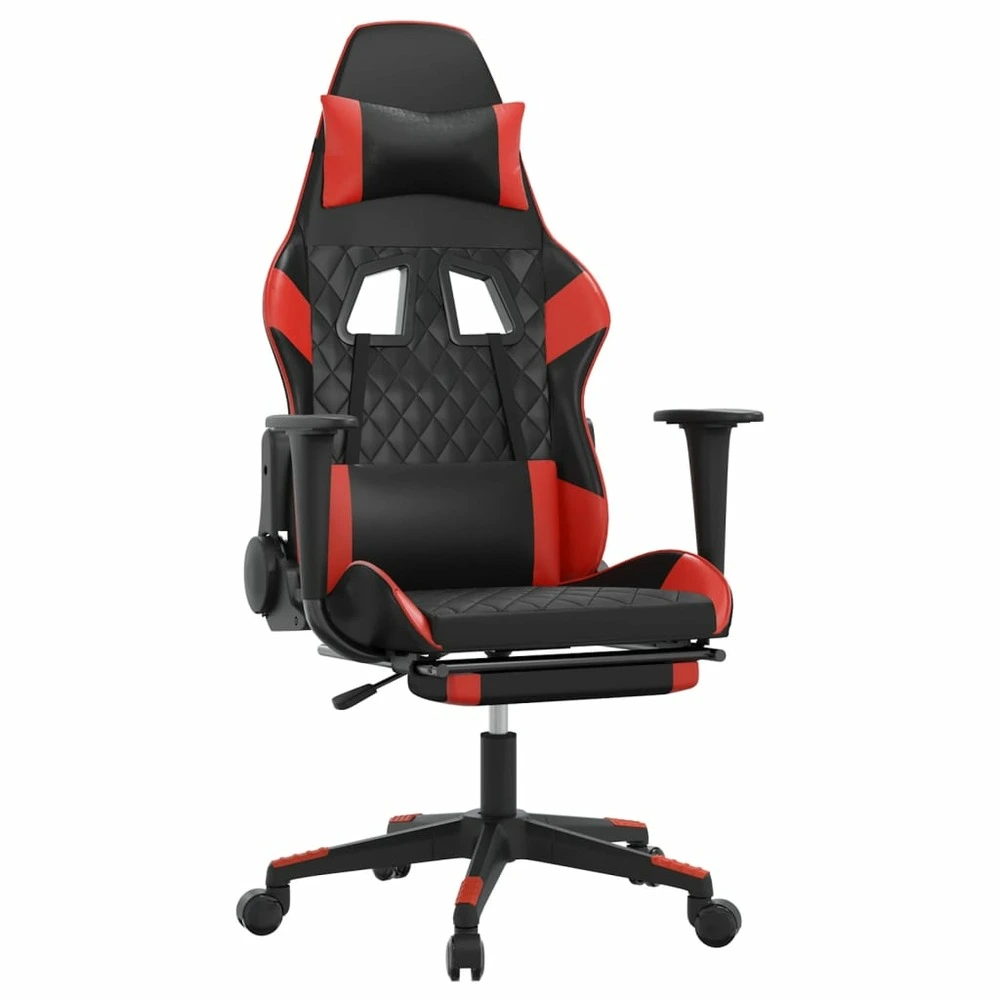 Chaise de jeu avec repose-pied noir et rouge similicuir