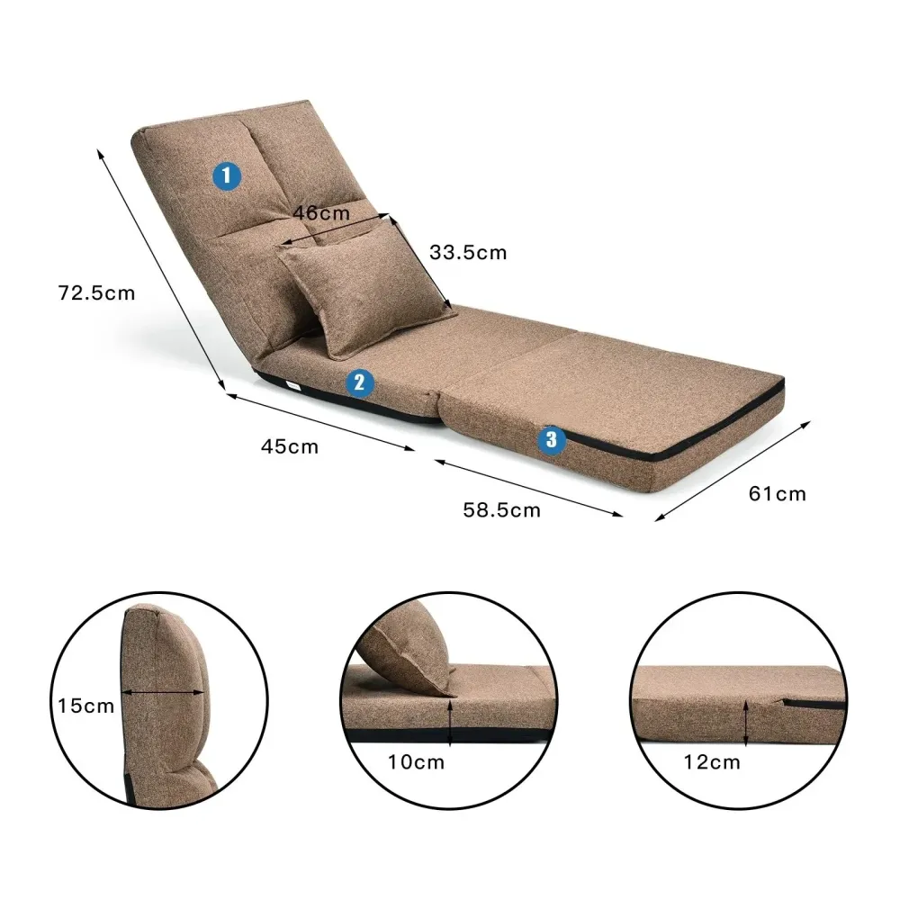 Chaise paresseux sur plancher pliable avec dossier à 5 positions réglables café 20_0000410