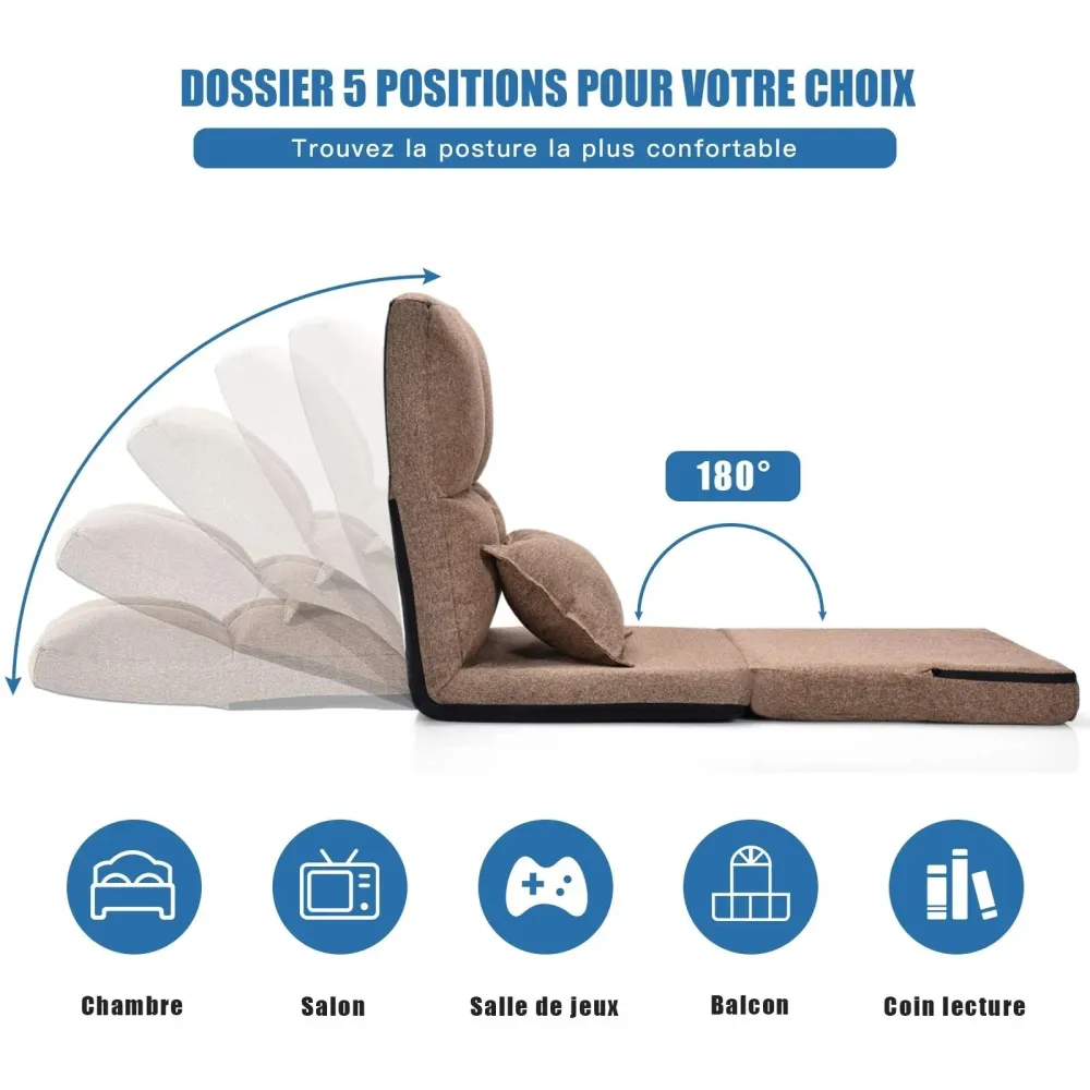 Chaise paresseux sur plancher pliable avec dossier à 5 positions réglables café 20_0000410