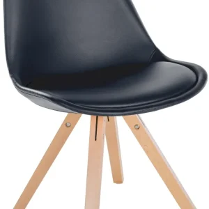 Chaise de salle à manger x1 style scandinave assise en PVC noir et pieds carrés en bois évident 10_0001441
