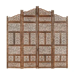 Cloison de séparation 4 panneaux Marron 160x165 Bois manguier