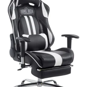 Fauteuil de bureau gamer avec repose-pieds extensible mécanisme de bascule en VINYLE noir / blanc 10_0002747