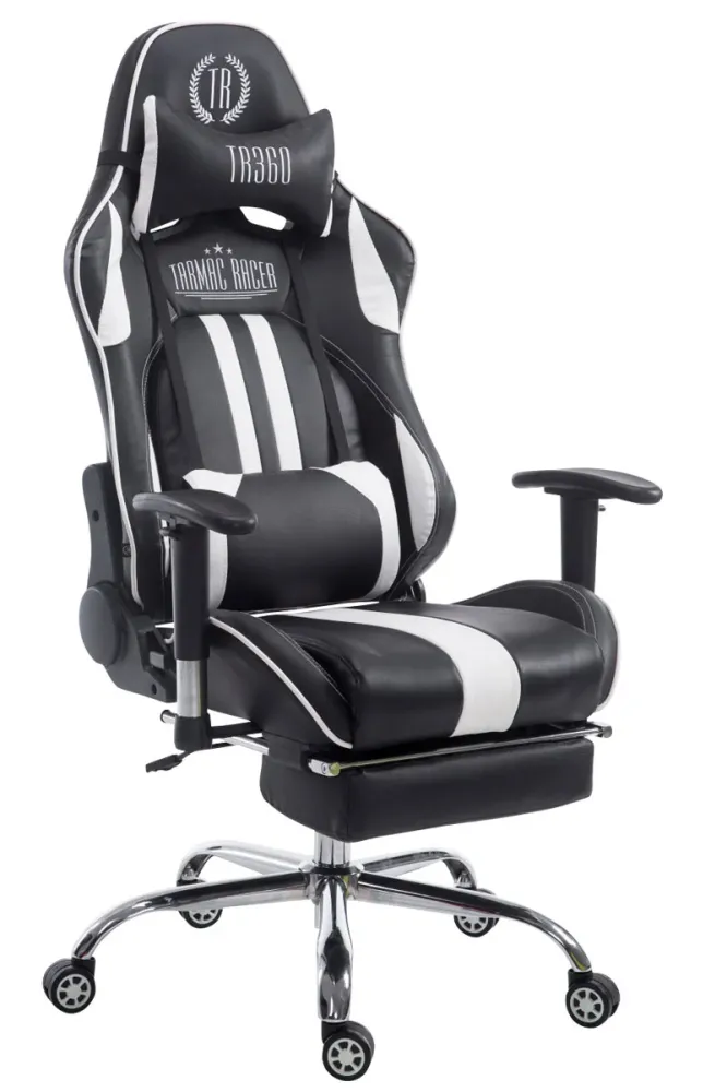 Fauteuil de bureau gamer avec repose-pieds extensible mécanisme de bascule en VINYLE noir / blanc 10_0002747
