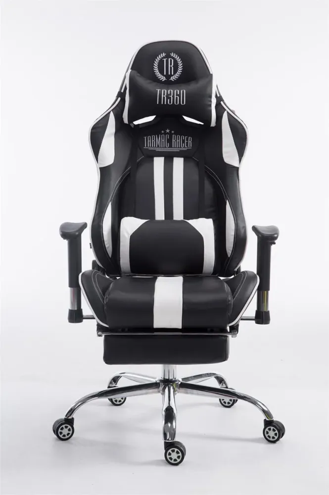 Fauteuil de bureau gamer avec repose-pieds extensible mécanisme de bascule en VINYLE noir / blanc 10_0002747