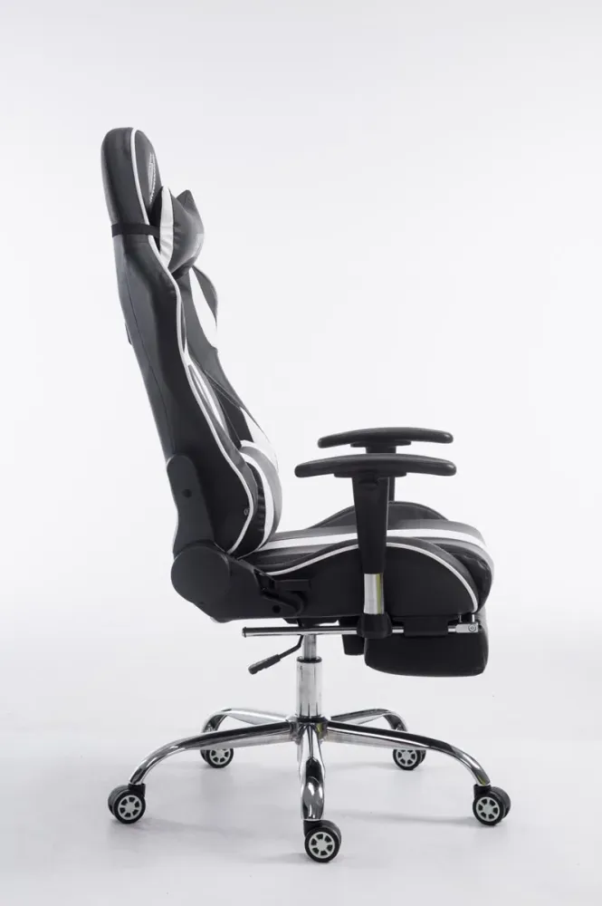 Fauteuil de bureau gamer avec repose-pieds extensible mécanisme de bascule en VINYLE noir / blanc 10_0002747