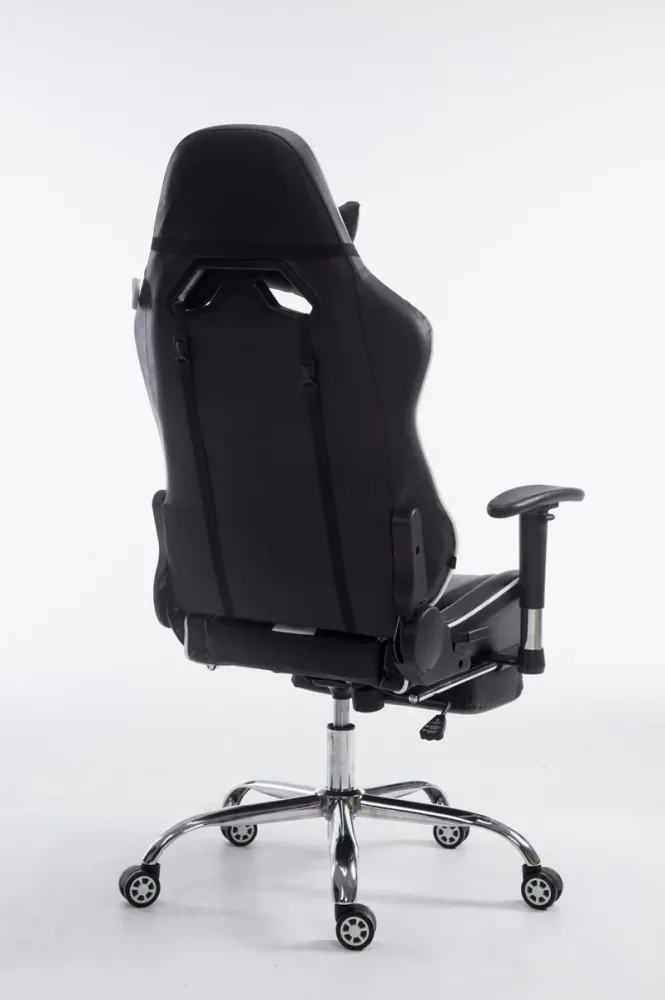 Fauteuil de bureau gamer avec repose-pieds extensible mécanisme de bascule en VINYLE noir / blanc 10_0002747