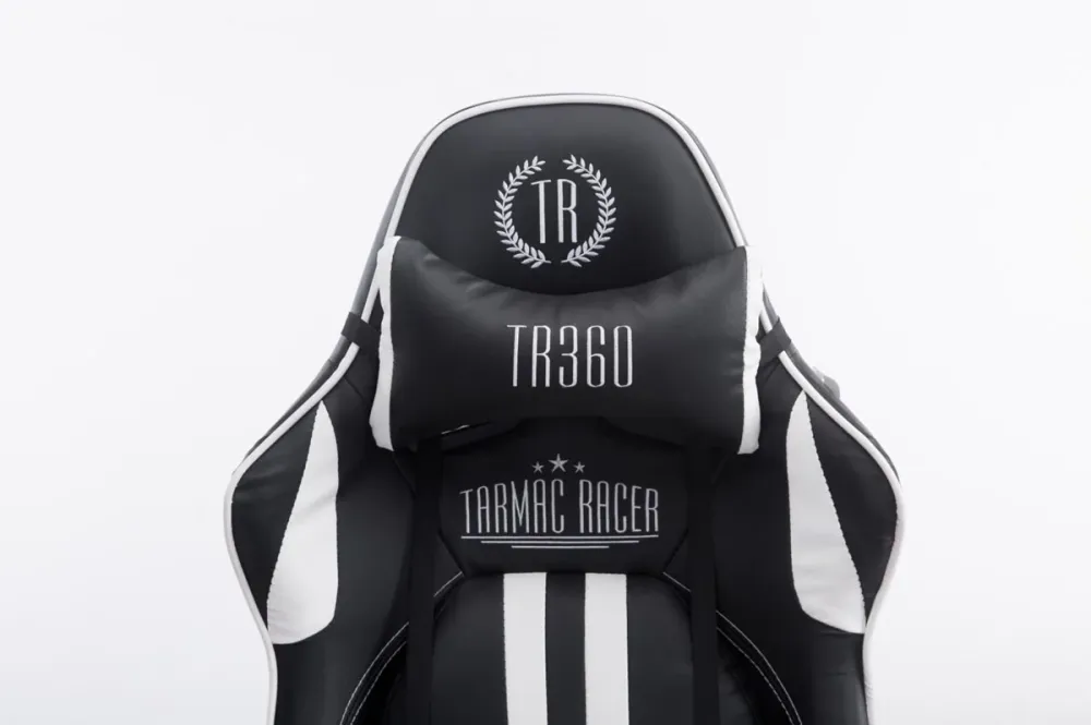 Fauteuil de bureau gamer avec repose-pieds extensible mécanisme de bascule en VINYLE noir / blanc 10_0002747