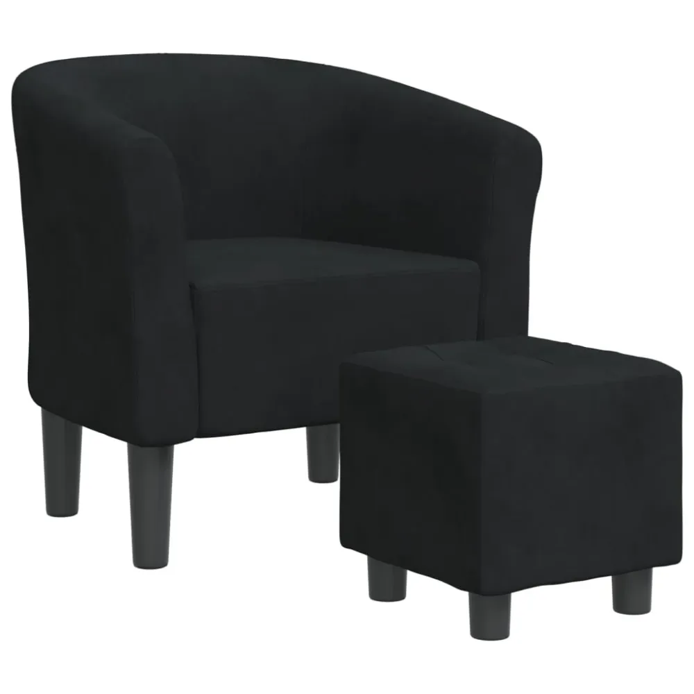 Fauteuil lounge assise confortable design actuel avec repose-pied en velours noir DEC026431