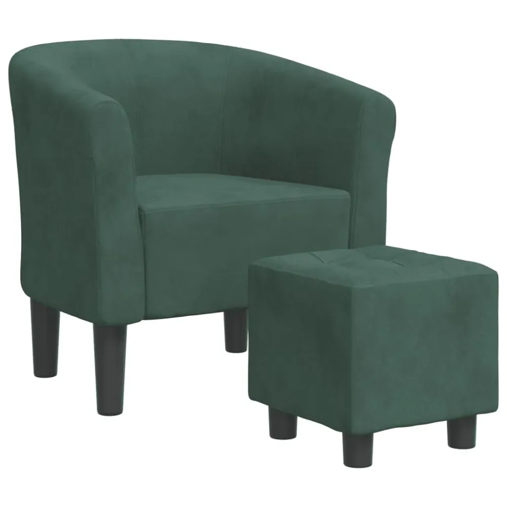Fauteuil lounge assise confortable design moderne avec repose-pieds en velours vert sombre DEC026437