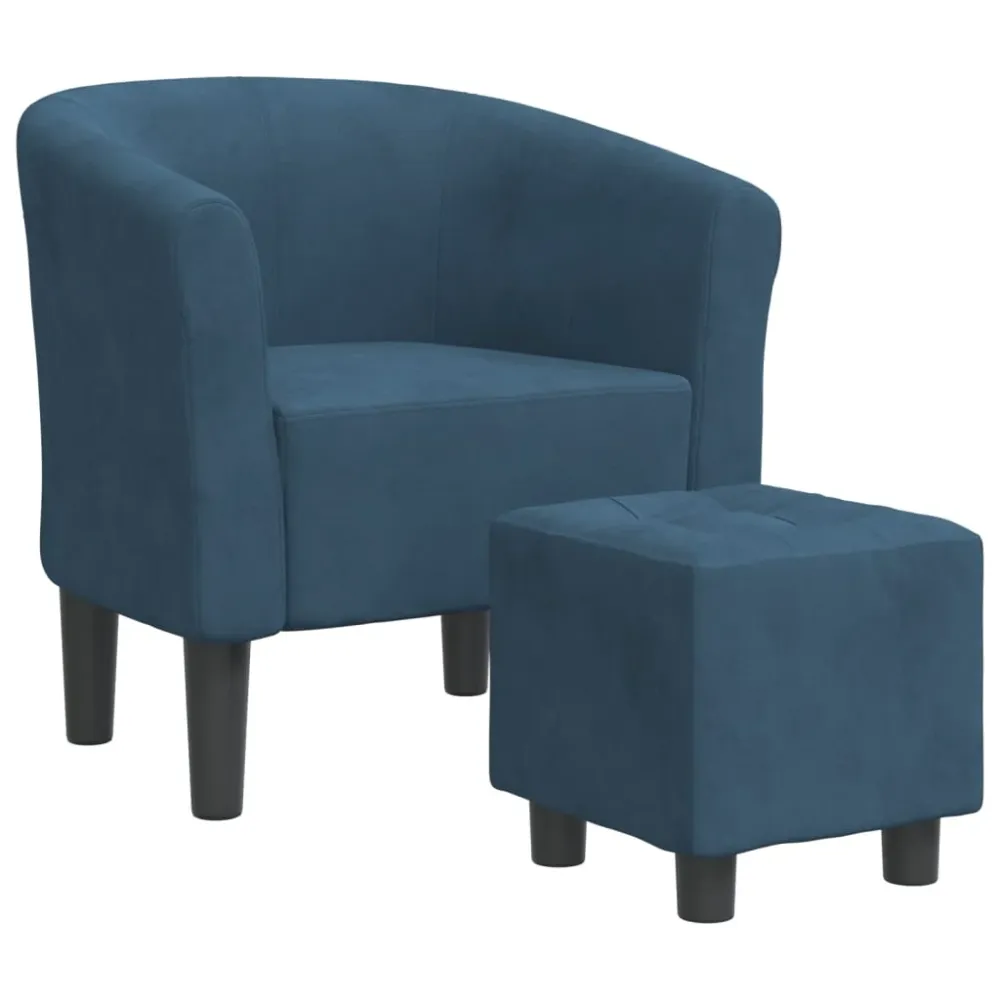 Fauteuil lounge assise confortable design moderne avec repose-pied en velours bleu noir DEC026418