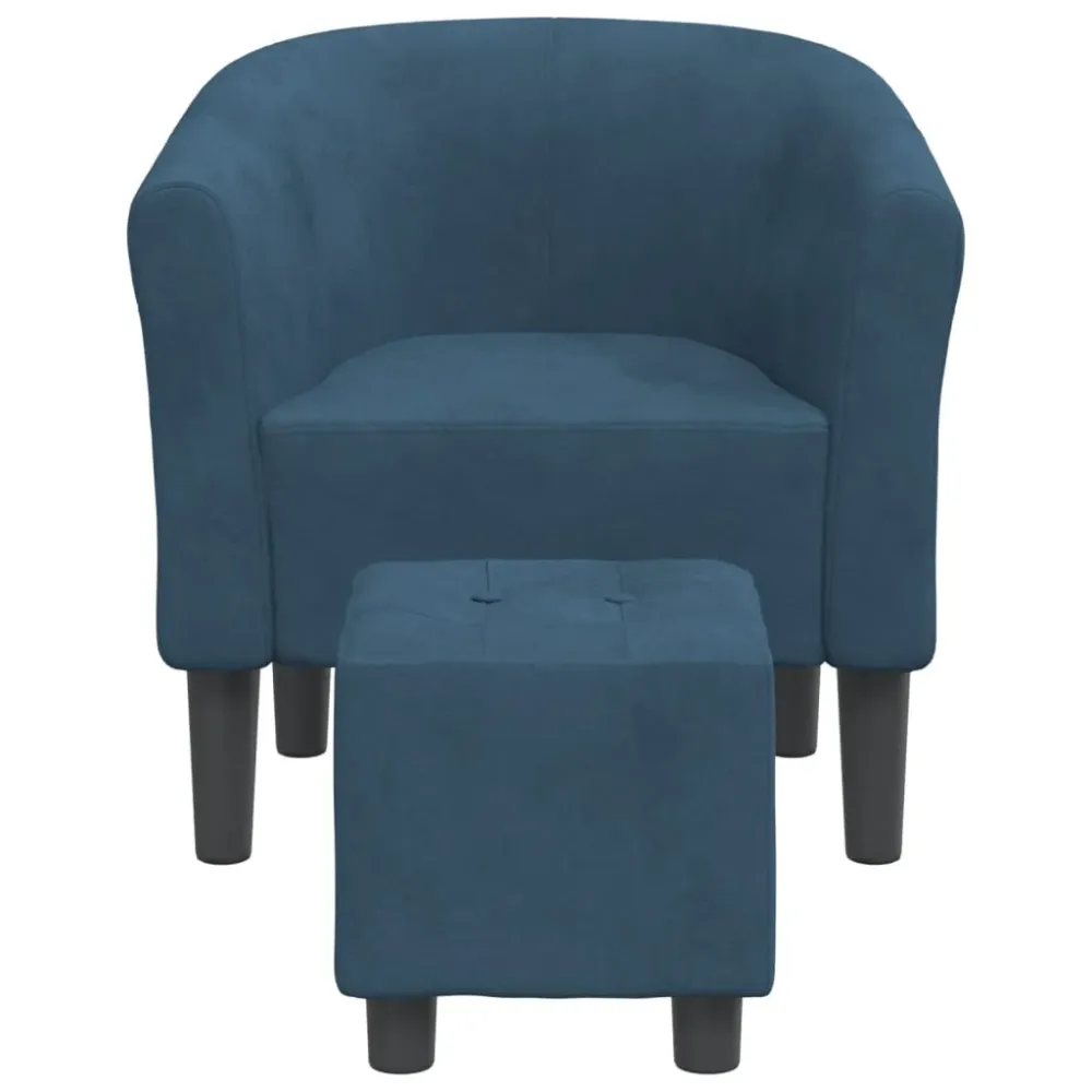 Fauteuil lounge assise confortable design moderne avec repose-pied en velours bleu noir DEC026418