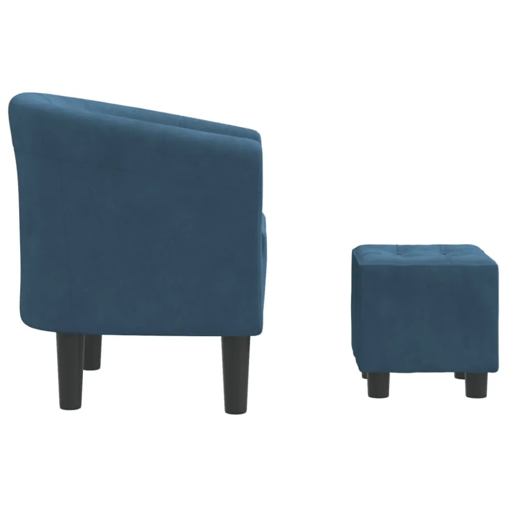 Fauteuil lounge assise confortable design moderne avec repose-pied en velours bleu noir DEC026418