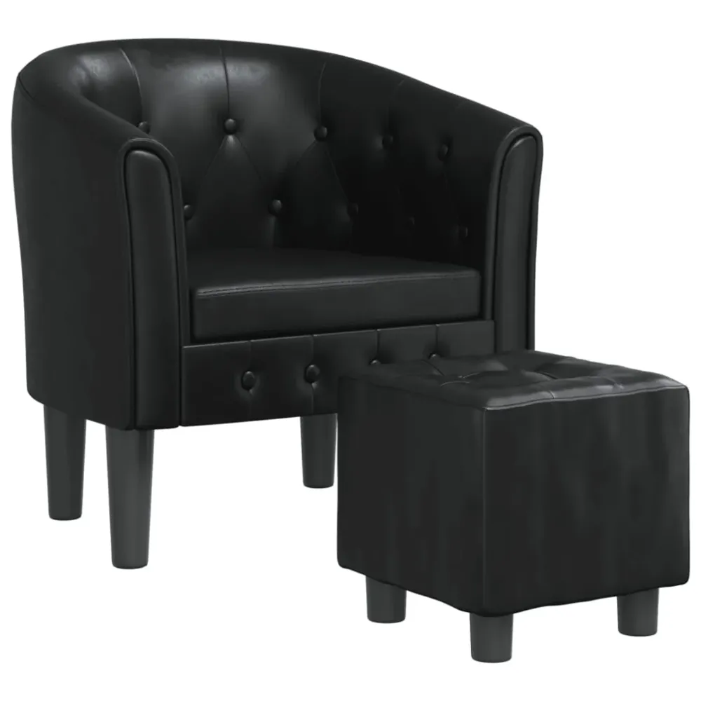 Fauteuil lounge assise confortable design novateur avec repose-pied PVC noir DEC026429