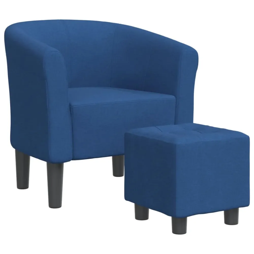 Fauteuil lounge assise confortable design récent avec repose-pieds en tissu bleu DEC026419