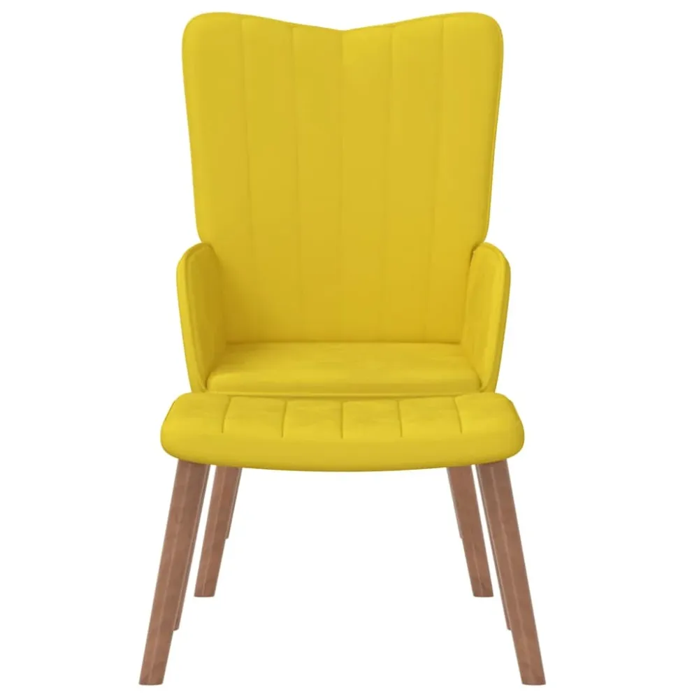 Fauteuil lounge chaise de canapé design tendance avec repose-pied en velours jaune moutarde DEC026532