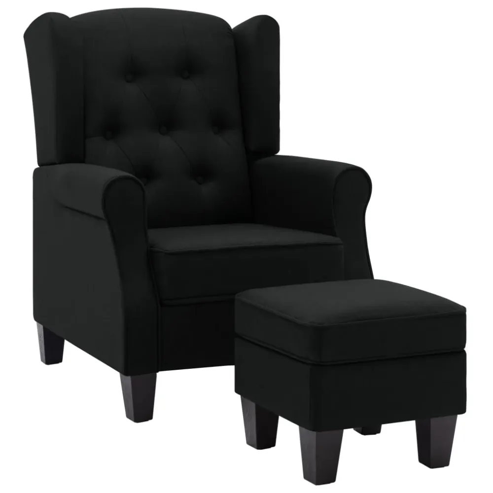 Fauteuil lounge design contemporain et confortable avec repose-pieds en tissu noir DEC026840