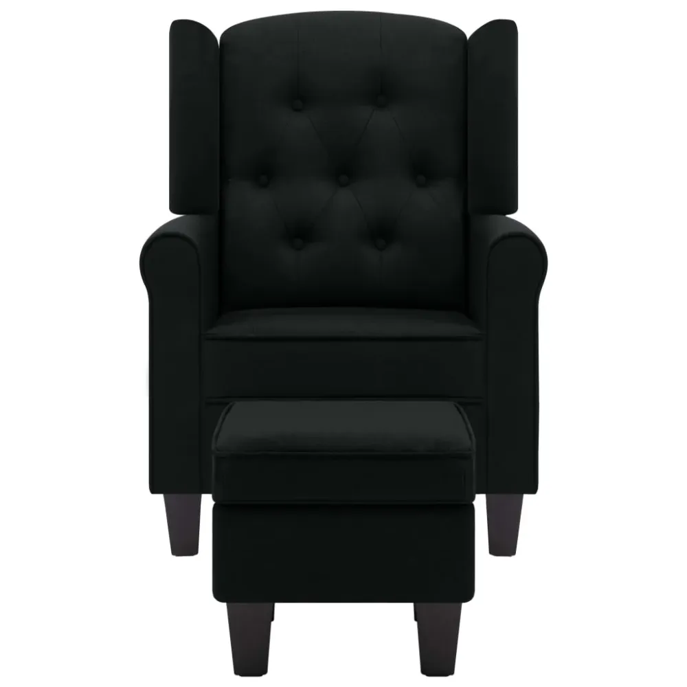 Fauteuil lounge design contemporain et confortable avec repose-pieds en tissu noir DEC026840