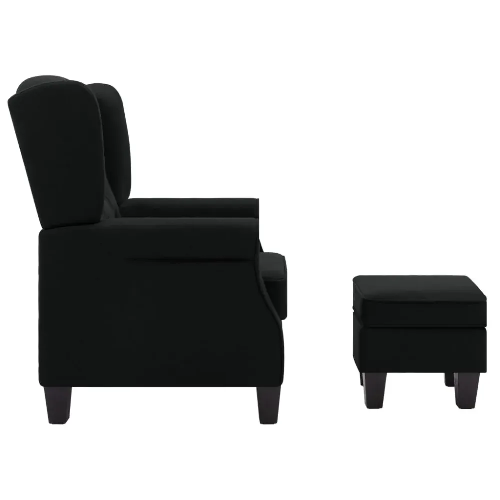 Fauteuil lounge design contemporain et confortable avec repose-pieds en tissu noir DEC026840