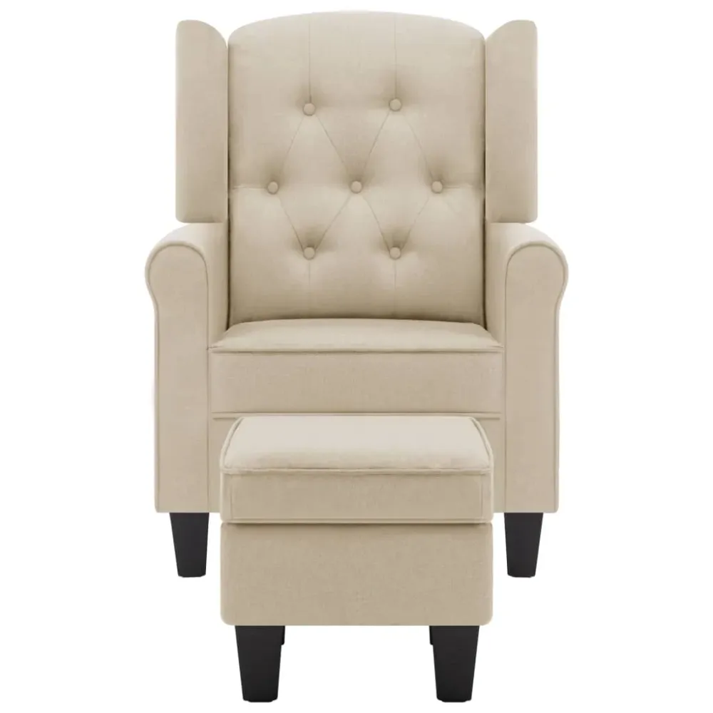 Fauteuil lounge design contemporain confortable avec repose-pieds en tissu crème DEC026831