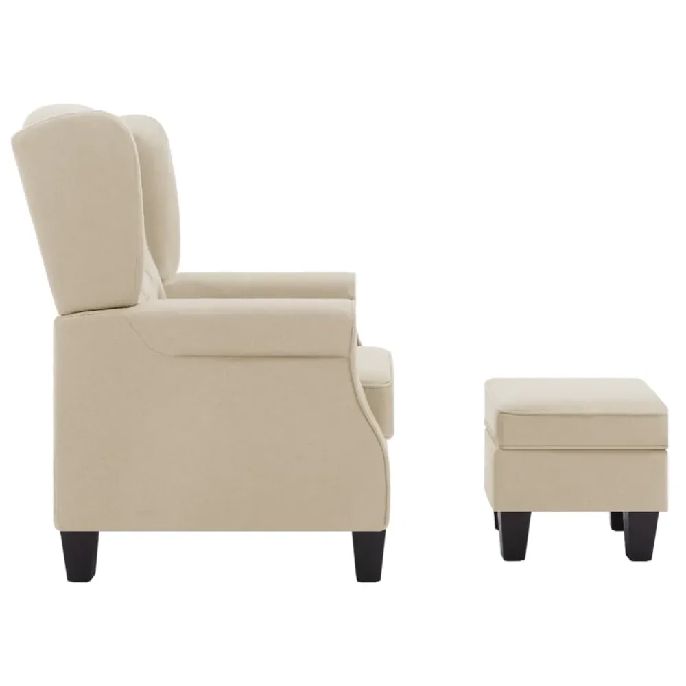 Fauteuil lounge design contemporain confortable avec repose-pieds en tissu crème DEC026831