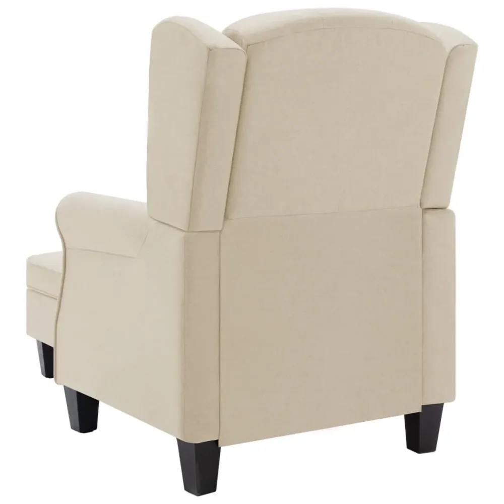 Fauteuil lounge design contemporain confortable avec repose-pieds en tissu crème DEC026831