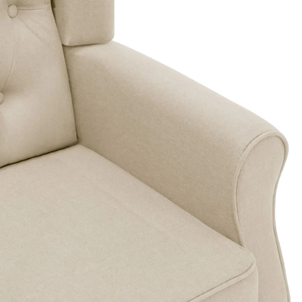 Fauteuil lounge design contemporain confortable avec repose-pieds en tissu crème DEC026831