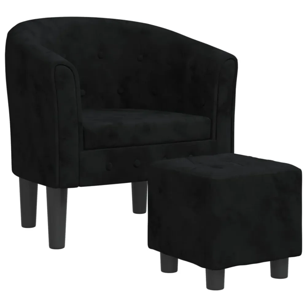 Fauteuil lounge design novateur avec repose-pieds dossier arrondi en velours noir DEC026841