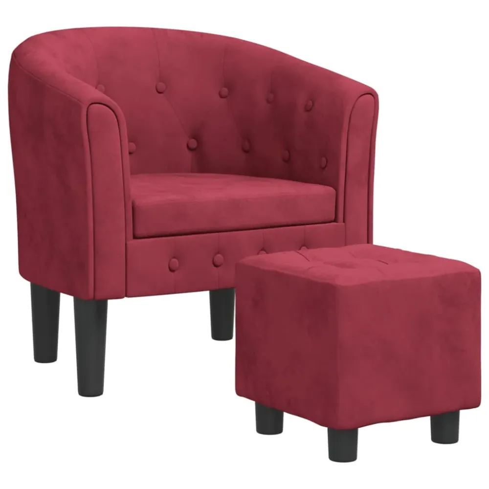 Fauteuil lounge design récent avec repose-pieds en velours rouge bordeaux DEC026844