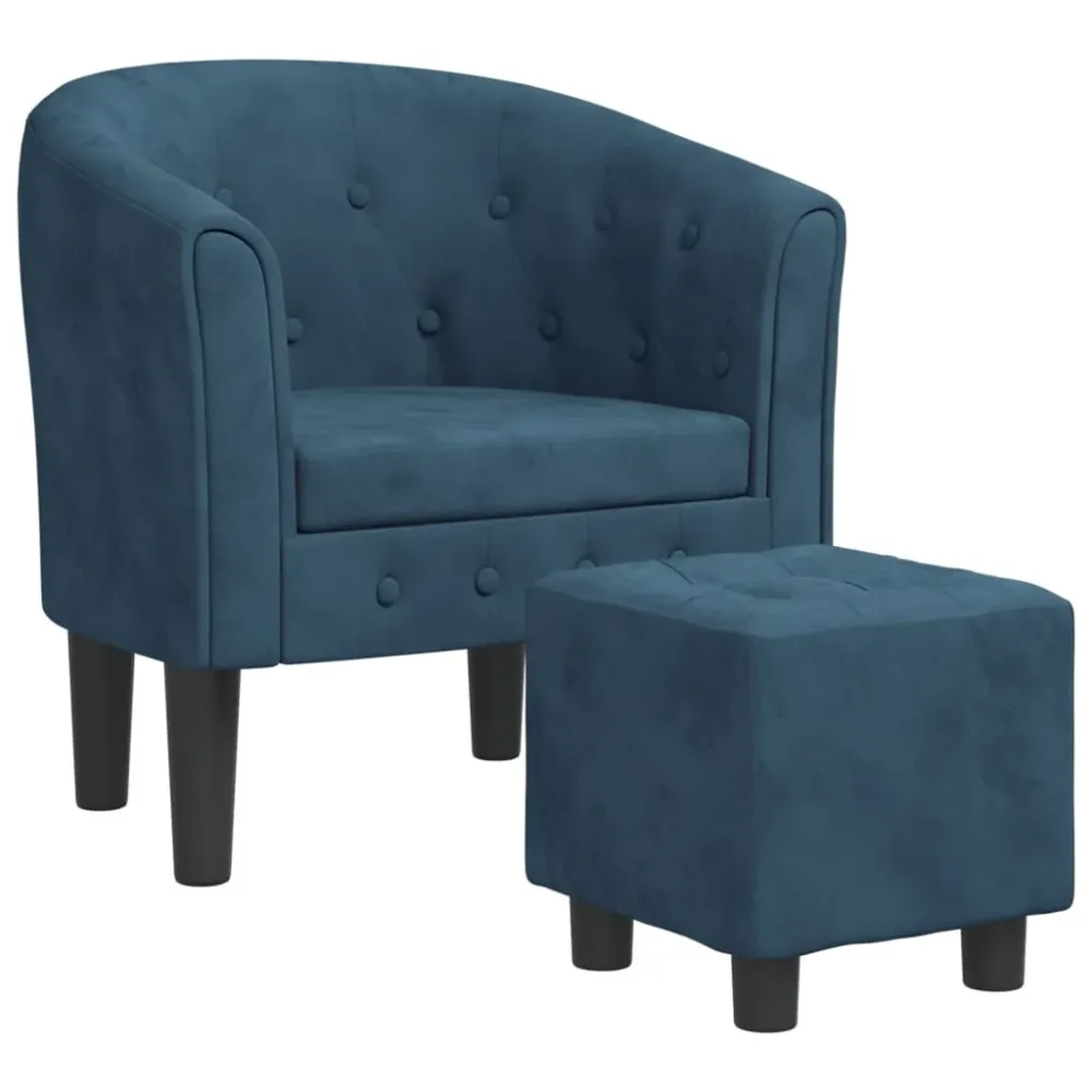 Fauteuil lounge design tendance avec repose-pieds en velours bleu foncé DEC026830