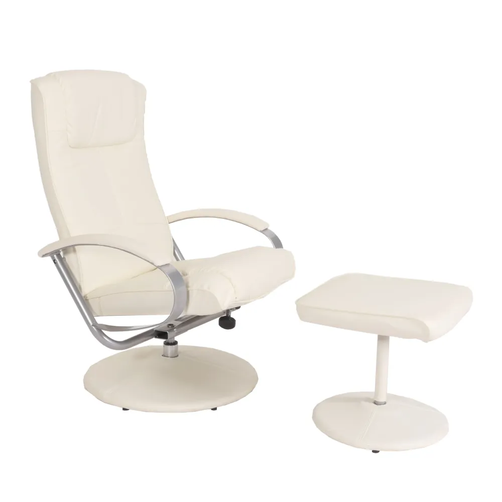 Fauteuil tv relaxation avec repose-pieds en VINYLE blanc crème 04_0006894