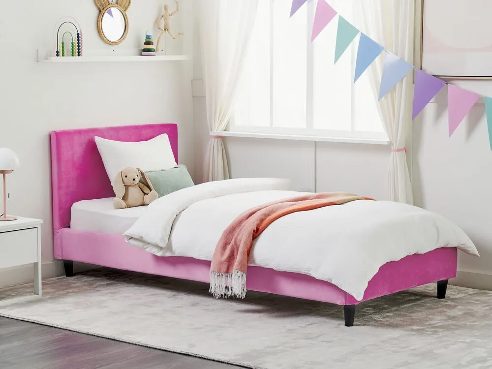 Housse de cadre de lit aisé en velours rose fuchsia 90 x 200 cm pour les lits FITOU