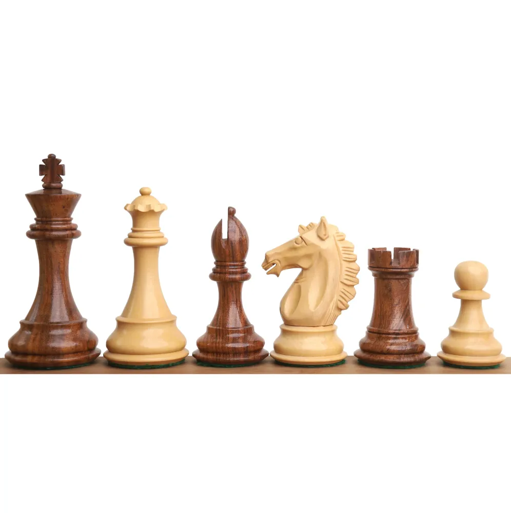 Jeu d'échecs Alban Knight Staunton 4" - Pièces d'échecs uniquement - Bois de rose doré lesté