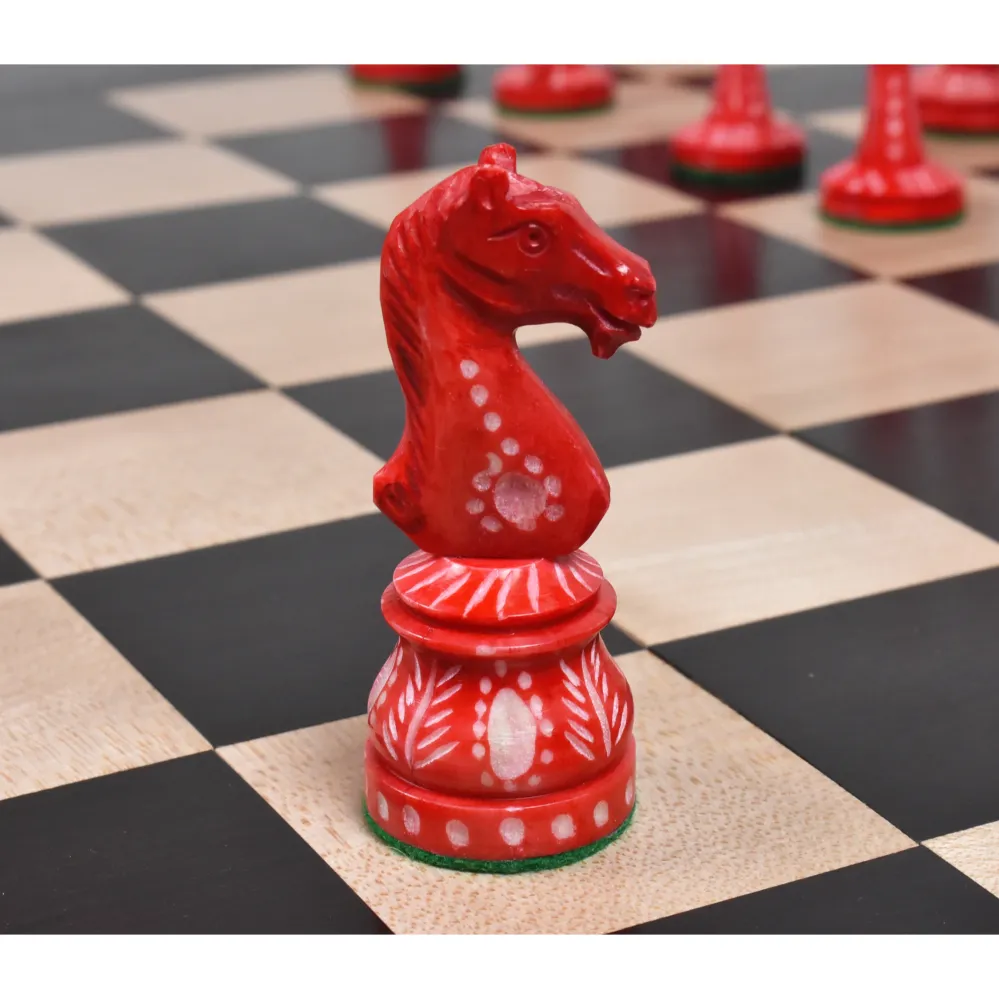 Jeu d'échecs 4.1" en os de chameau sculpté à la main - Pièces d'échecs uniquement - Cramoisi et blanc