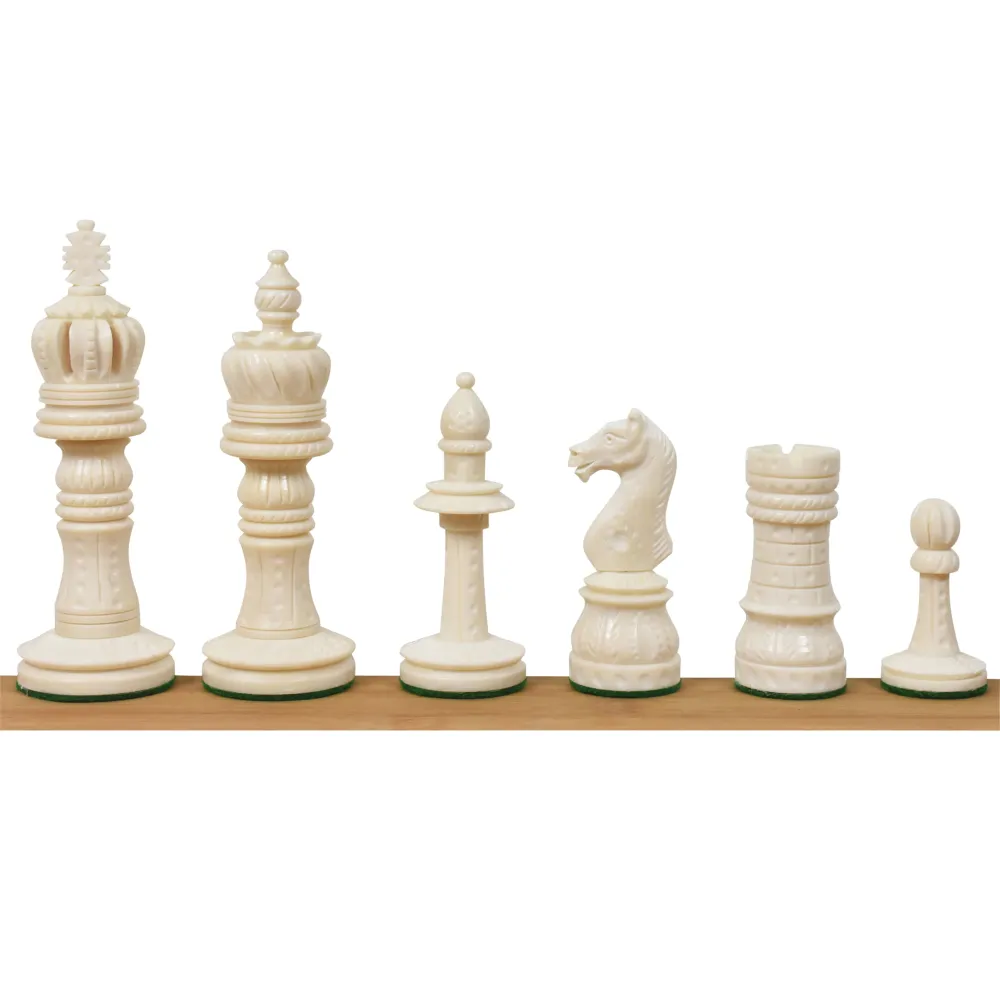 Jeu d'échecs 4.1" en os de chameau sculpté à la main - Pièces d'échecs uniquement - Cramoisi et blanc